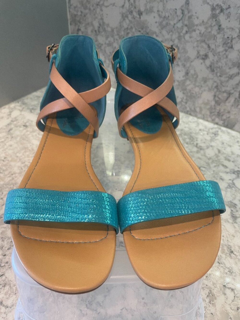 COLE HAAN MARIA SHARAPOVA AIR CATALINA SANDALS TURQUOISE EMBOSSED LEATHER 7